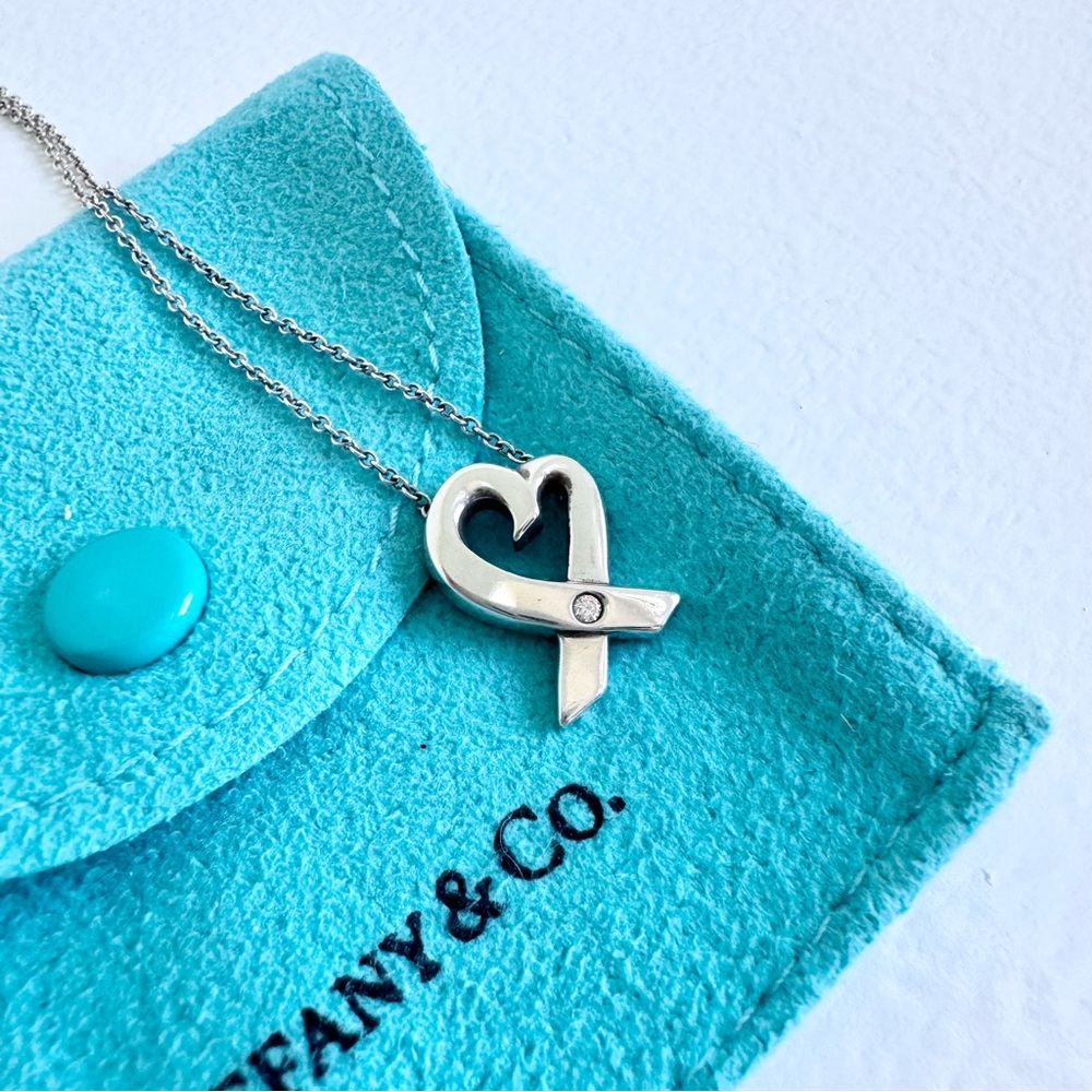 Tiffany & Co. Paloma Picasso Sterling Silver Diamond Heart Necklace 16”